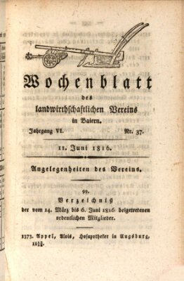 Wochenblatt des Landwirtschaftlichen Vereins in Bayern Dienstag 11. Juni 1816