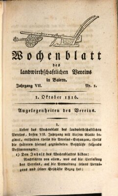 Wochenblatt des Landwirtschaftlichen Vereins in Bayern Dienstag 1. Oktober 1816