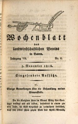 Wochenblatt des Landwirtschaftlichen Vereins in Bayern Dienstag 5. November 1816