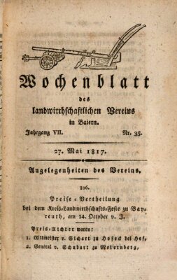 Wochenblatt des Landwirtschaftlichen Vereins in Bayern Dienstag 27. Mai 1817