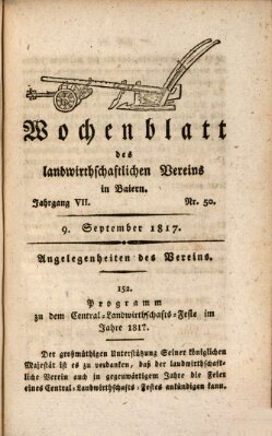 Wochenblatt des Landwirtschaftlichen Vereins in Bayern Dienstag 9. September 1817