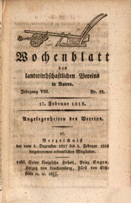Wochenblatt des Landwirtschaftlichen Vereins in Bayern Dienstag 17. Februar 1818