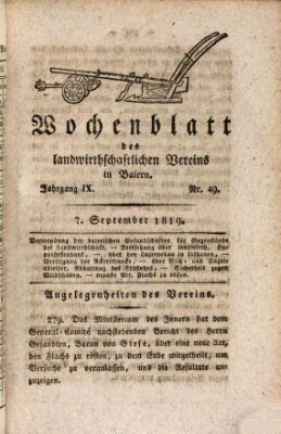Wochenblatt des Landwirtschaftlichen Vereins in Bayern Dienstag 7. September 1819