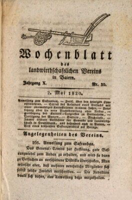 Wochenblatt des Landwirtschaftlichen Vereins in Bayern Dienstag 2. Mai 1820