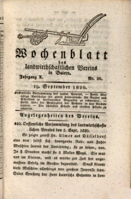 Wochenblatt des Landwirtschaftlichen Vereins in Bayern Dienstag 19. September 1820
