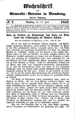 Wochenschrift des Gewerbe-Vereins der Stadt Bamberg Samstag 18. Juni 1853