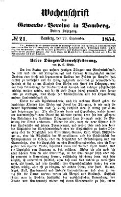 Wochenschrift des Gewerbe-Vereins der Stadt Bamberg Samstag 23. September 1854