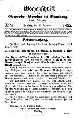 Wochenschrift des Gewerbe-Vereins der Stadt Bamberg Samstag 22. Dezember 1855