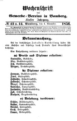 Wochenschrift des Gewerbe-Vereins der Stadt Bamberg Samstag 1. November 1856