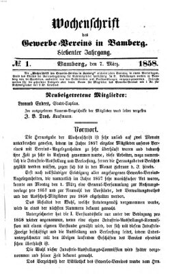 Wochenschrift des Gewerbe-Vereins der Stadt Bamberg Sonntag 7. März 1858