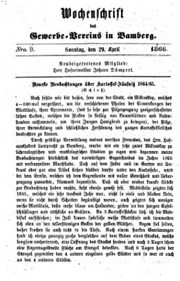 Wochenschrift des Gewerbe-Vereins der Stadt Bamberg Sonntag 29. April 1866