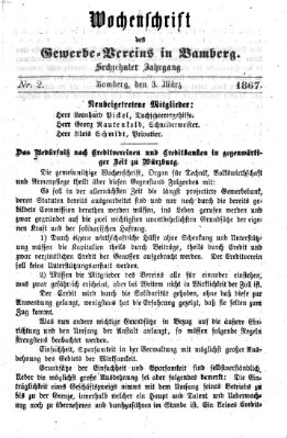 Wochenschrift des Gewerbe-Vereins der Stadt Bamberg Sonntag 3. März 1867