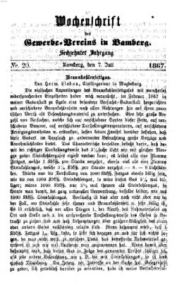 Wochenschrift des Gewerbe-Vereins der Stadt Bamberg Sonntag 7. Juli 1867