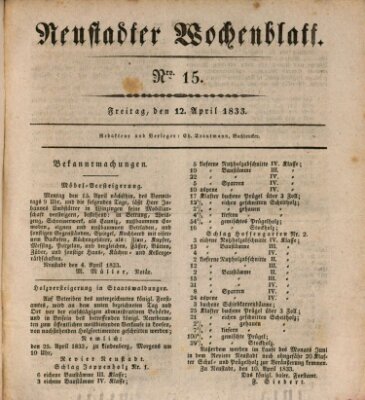 Neustadter Wochenblatt Freitag 12. April 1833
