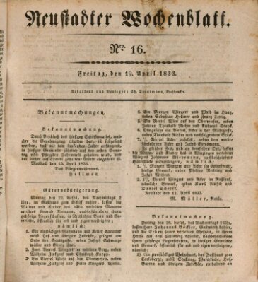 Neustadter Wochenblatt Freitag 19. April 1833