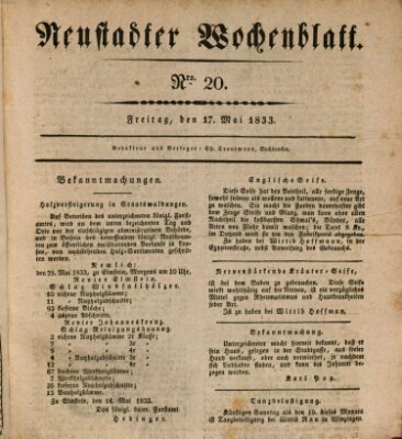 Neustadter Wochenblatt Freitag 17. Mai 1833