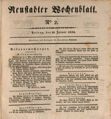 Neustadter Wochenblatt Freitag 10. Januar 1834