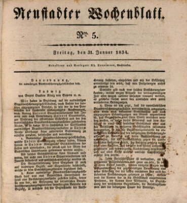 Neustadter Wochenblatt Freitag 31. Januar 1834