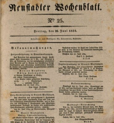 Neustadter Wochenblatt Freitag 20. Juni 1834