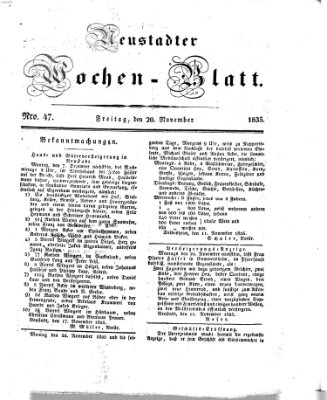 Neustadter Wochenblatt Freitag 20. November 1835