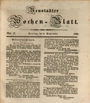 Neustadter Wochenblatt Freitag 9. September 1836