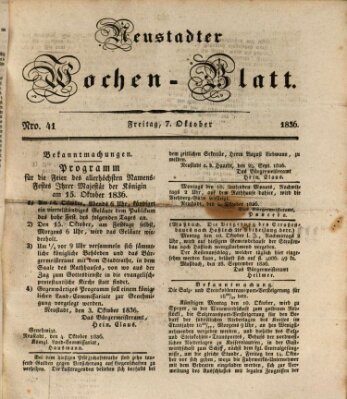 Neustadter Wochenblatt Freitag 7. Oktober 1836