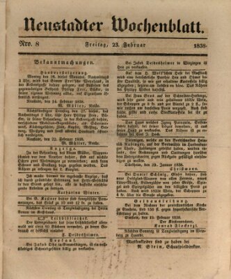 Neustadter Wochenblatt Freitag 23. Februar 1838