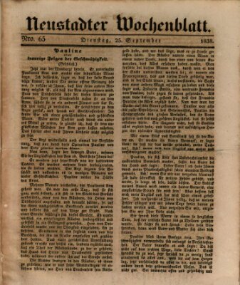 Neustadter Wochenblatt Dienstag 25. September 1838