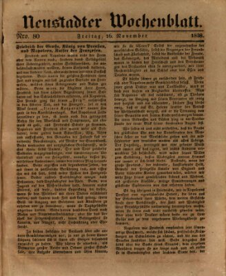 Neustadter Wochenblatt Freitag 16. November 1838