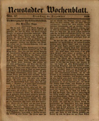 Neustadter Wochenblatt Dienstag 11. Dezember 1838