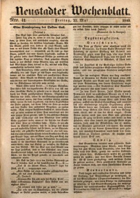 Neustadter Wochenblatt Freitag 22. Mai 1840