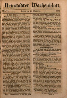 Neustadter Wochenblatt Freitag 16. September 1842