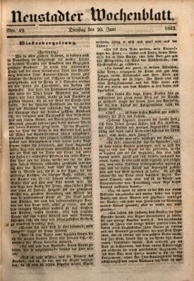 Neustadter Wochenblatt Dienstag 20. Juni 1843