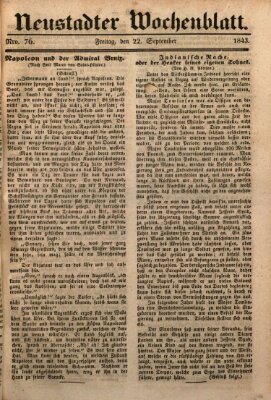 Neustadter Wochenblatt Freitag 22. September 1843