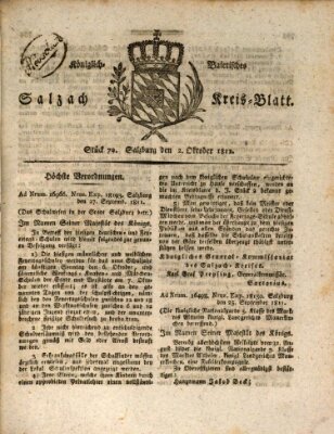 Königlich baierisches Salzach-Kreis-Blatt Mittwoch 2. Oktober 1811