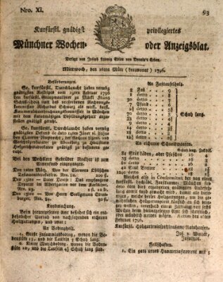 Kurfürstlich gnädigst privilegirte Münchner-Zeitung (Süddeutsche Presse) Mittwoch 16. März 1796