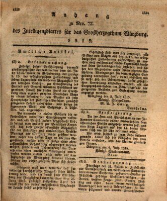 Königlich-baierisches Intelligenzblatt für das Großherzogthum Würzburg (Würzburger Intelligenzblatt) Dienstag 11. Juli 1815