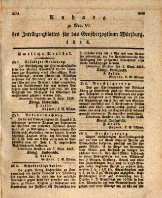 Königlich-baierisches Intelligenzblatt für das Großherzogthum Würzburg (Würzburger Intelligenzblatt) Samstag 16. September 1815