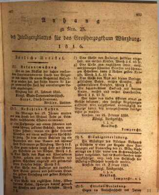Königlich-baierisches Intelligenzblatt für das Großherzogthum Würzburg (Würzburger Intelligenzblatt) Donnerstag 29. Februar 1816