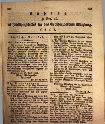 Königlich-baierisches Intelligenzblatt für das Großherzogthum Würzburg (Würzburger Intelligenzblatt) Donnerstag 2. Mai 1816