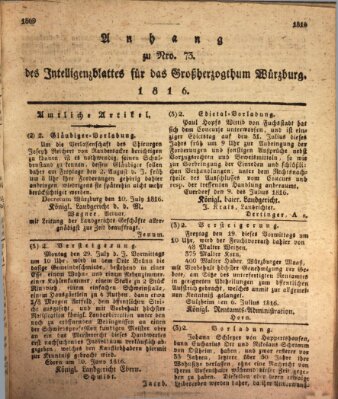 Königlich-baierisches Intelligenzblatt für das Großherzogthum Würzburg (Würzburger Intelligenzblatt) Dienstag 16. Juli 1816