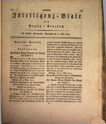 Intelligenzblatt des Rezat-Kreises (Ansbacher Intelligenz-Zeitung) Mittwoch 18. Mai 1814