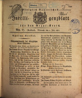 Königlich Bayerisches Intelligenzblatt für den Rezat-Kreis (Ansbacher Intelligenz-Zeitung) Mittwoch 4. Juli 1827