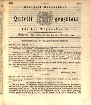 Königlich Bayerisches Intelligenzblatt für den Rezat-Kreis (Ansbacher Intelligenz-Zeitung) Samstag 15. November 1834