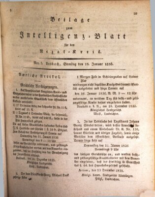 Königlich Bayerisches Intelligenzblatt für den Rezat-Kreis (Ansbacher Intelligenz-Zeitung) Samstag 16. Januar 1836