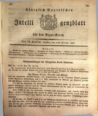 Königlich Bayerisches Intelligenzblatt für den Rezat-Kreis (Ansbacher Intelligenz-Zeitung) Samstag 20. Februar 1836
