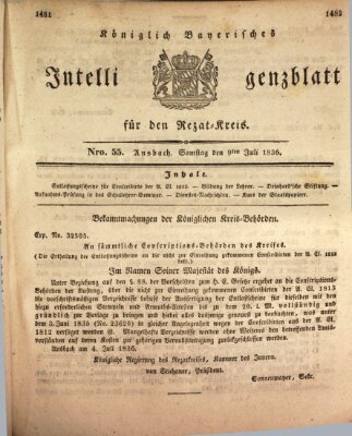 Königlich Bayerisches Intelligenzblatt für den Rezat-Kreis (Ansbacher Intelligenz-Zeitung) Samstag 9. Juli 1836