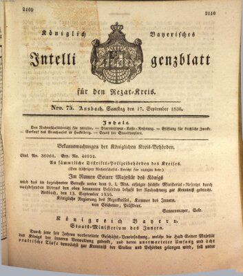 Königlich Bayerisches Intelligenzblatt für den Rezat-Kreis (Ansbacher Intelligenz-Zeitung) Samstag 17. September 1836