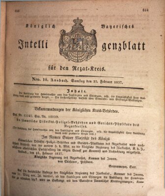 Königlich Bayerisches Intelligenzblatt für den Rezat-Kreis (Ansbacher Intelligenz-Zeitung) Samstag 25. Februar 1837