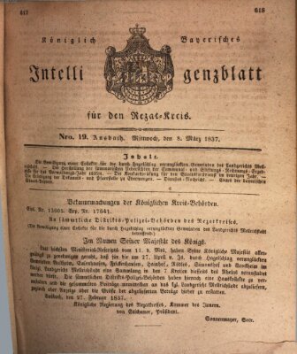 Königlich Bayerisches Intelligenzblatt für den Rezat-Kreis (Ansbacher Intelligenz-Zeitung) Mittwoch 8. März 1837